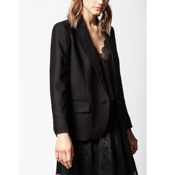 Zadig & Voltaire Viking Strass Embellished Blazer Jacket Black Size 34 / 2 / XS - Picture 1 of 5